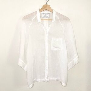 Grizas Washed Linen Shirt Relaxed Boxy Button Down Loose Sleeve Top White Small